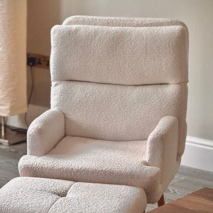 Bouclé Armchair with Footstool